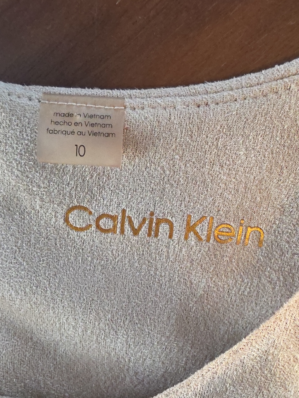Calvin Klein Camel Tan Faux Suede Puff Short Sleeve Sheath Dress Size 10 - Picture 8 of 13